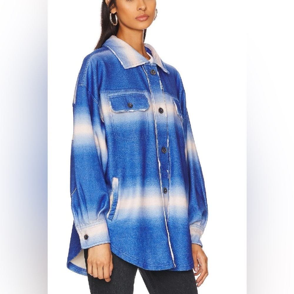 NWT Free People XS We the Free Ruby Printed Shacket in Deep Sea Combo Blue Plaid - Picture 3 of 7